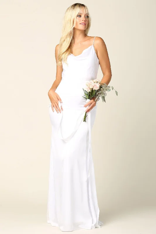 Simple Spaghetti Strap Satin Long Wedding Dress