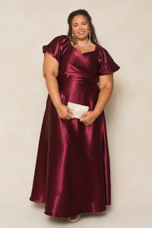 Tessie Dress in Wine Satin