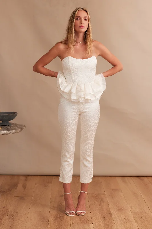 The Paul Pant in White Mini Floral Brocade - FINAL SALE