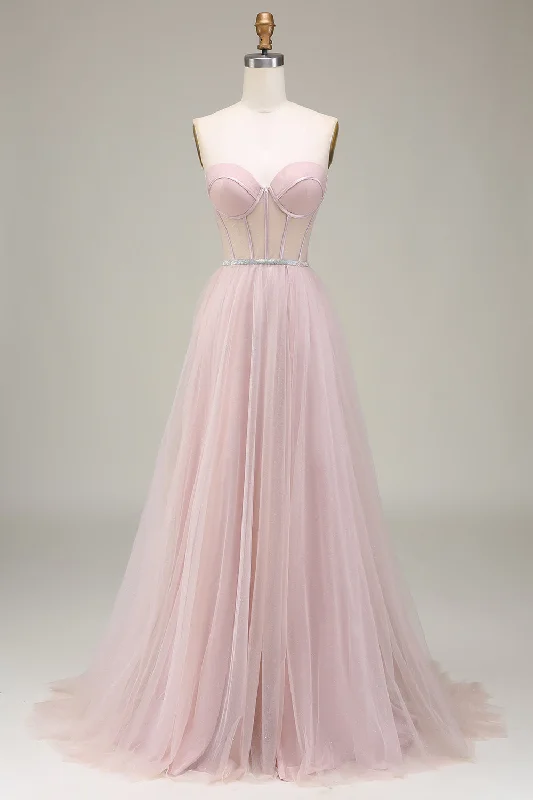 Tulle Sweetheart Light Pink Prom Dress with Corset