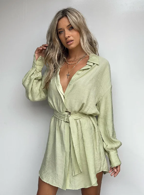 Bilari Textured Fabric Shirt Dress Green