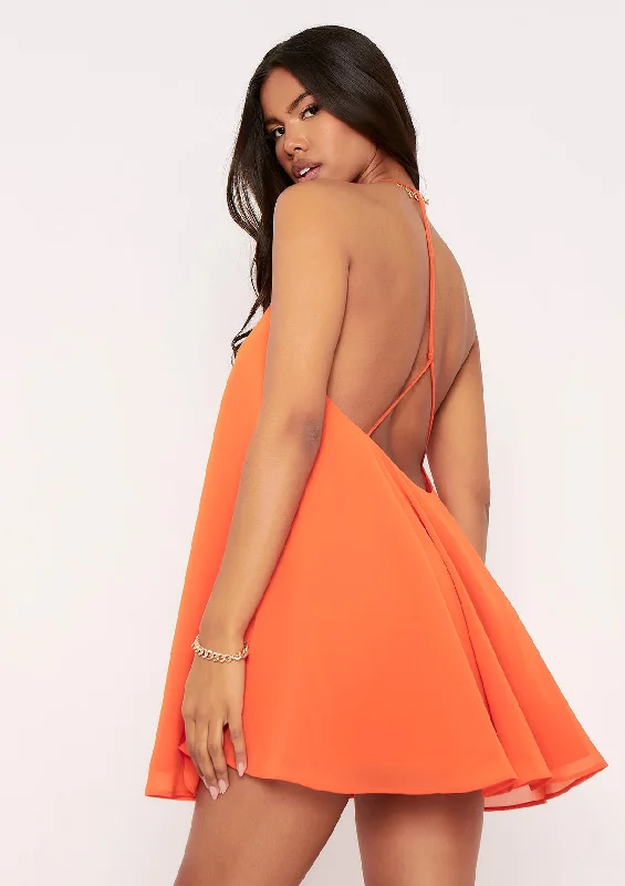 Elsie Orange Halter Neck Trapeze Mini Dress