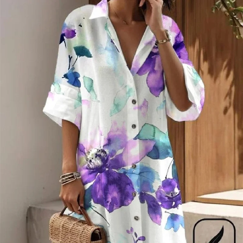 Feminine Flair Flower Print Temperament Ladies Dress