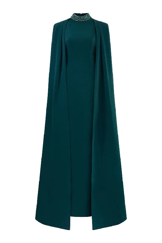 Josephine Sheath Cape Shoulder Crepe Floor Length Dress