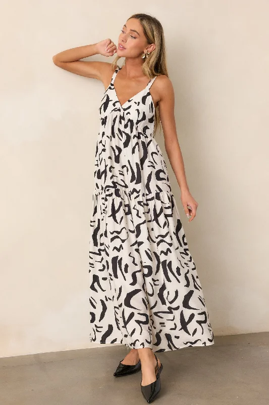 Just Having Fun White Abstract Maxi Dress