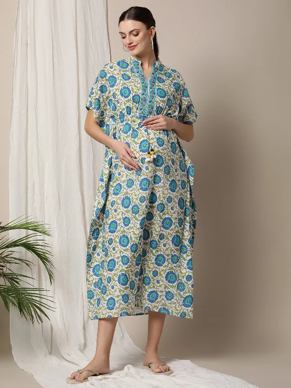 Blue Printed Maternity Kaftan