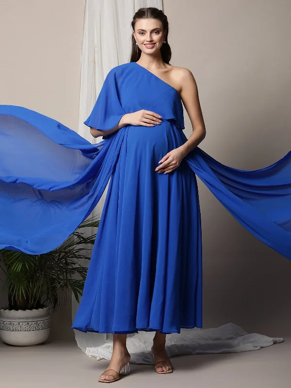 3-in-1 Convertible Blue Maternity Gown with Detachable Trail