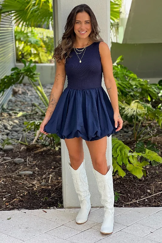 Navy Jersey Top Balloon Skirt Dress