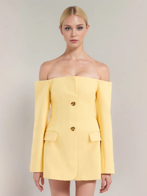 Chic off-shoulder yellow suit jacket