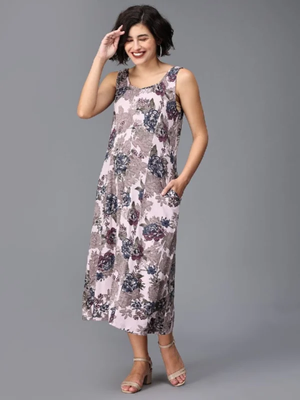 Pink Hibis-Kiss Maternity And Nursing Dress