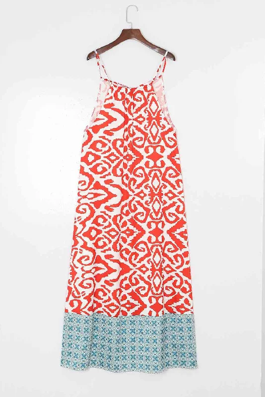 Printed Spaghetti Strap Straight Neck Dress