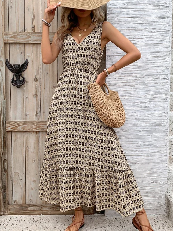 Elegant printed v-neck dress