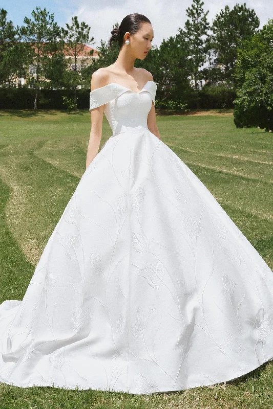 Priscilla Ball Gown Off-Shoulder Brocade Floor Length Dress