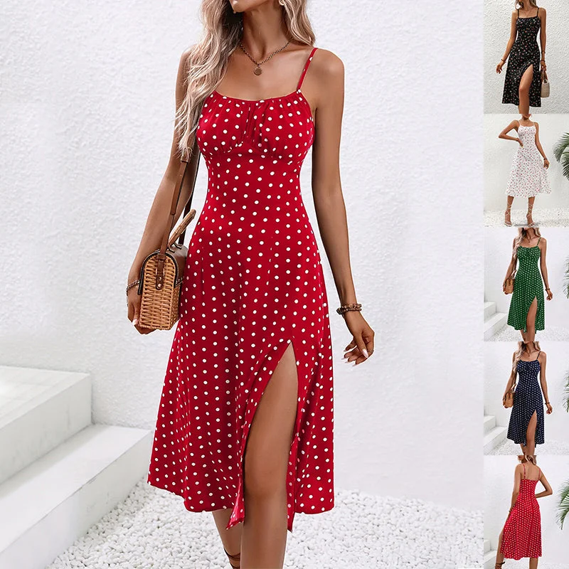 Spaghetti Straps Polka Dot Print Suspender Dress