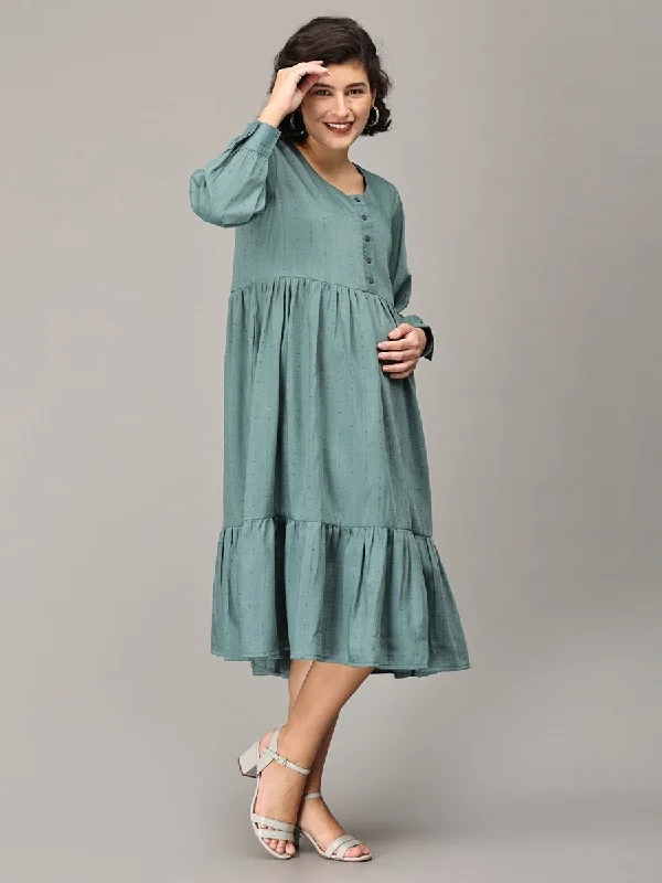 Teal Me More Maternity And Nursing Midi Tier Dress