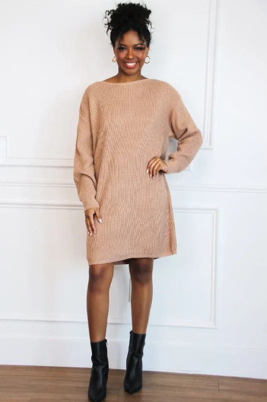 Together Again Oversized Sweater Dress: Mocha