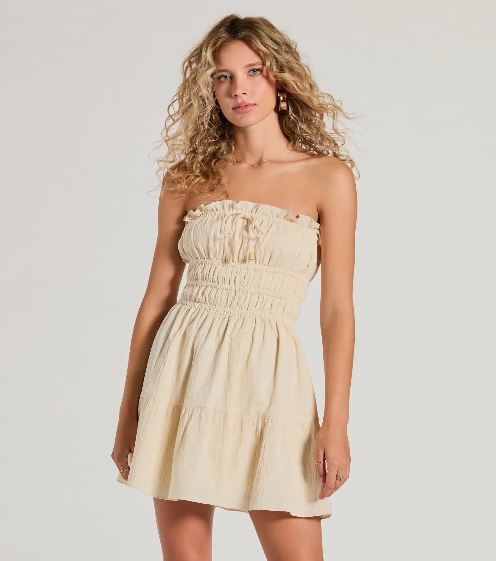 True Devotion Strapless Ruffle Skater Mini Dress